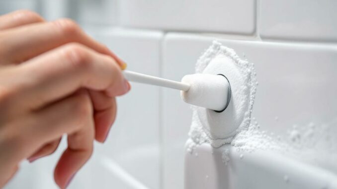 Décrasser des joints silicone en salle de bain avec eau oxygénée et coton