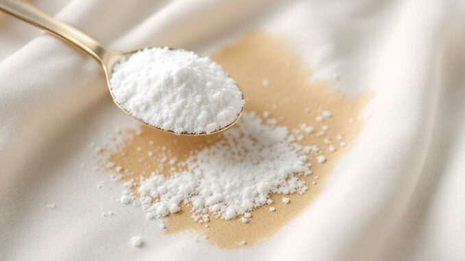 Détacher une tache d’huile fraîche sur tissu avec du bicarbonate de soude absorbant