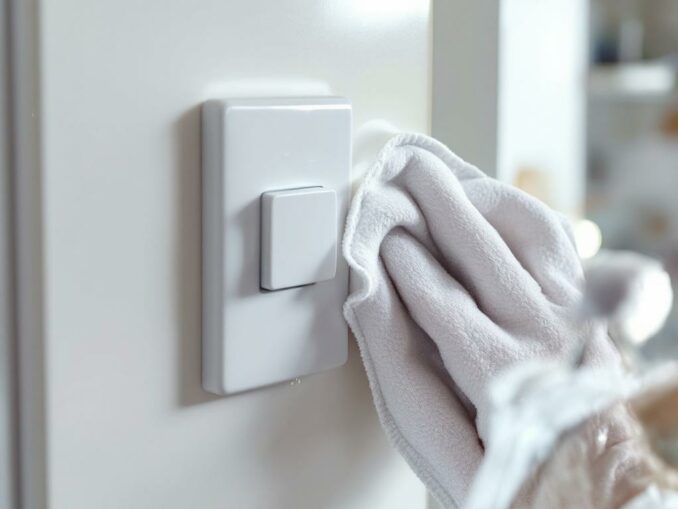 Éliminer la pellicule grasse sur poignées et interrupteurs avec un chiffon au vinaigre blanc