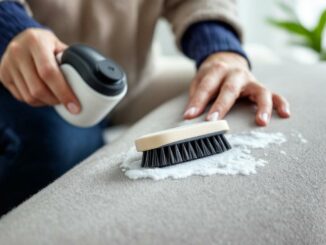Nettoyer un canapé en microfibre avec mousse sèche et brosse souple