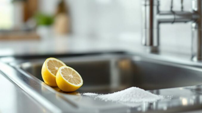 Redonner de l’éclat à un évier en inox avec un demi citron et sel fin