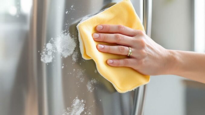 Retirer les traces de doigts sur frigo inox avec chiffon humide et citron