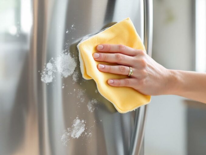 Retirer les traces de doigts sur frigo inox avec chiffon humide et citron