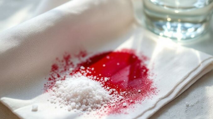 Retirer une tache de vin sur nappe blanche avec sel et eau gazeuse